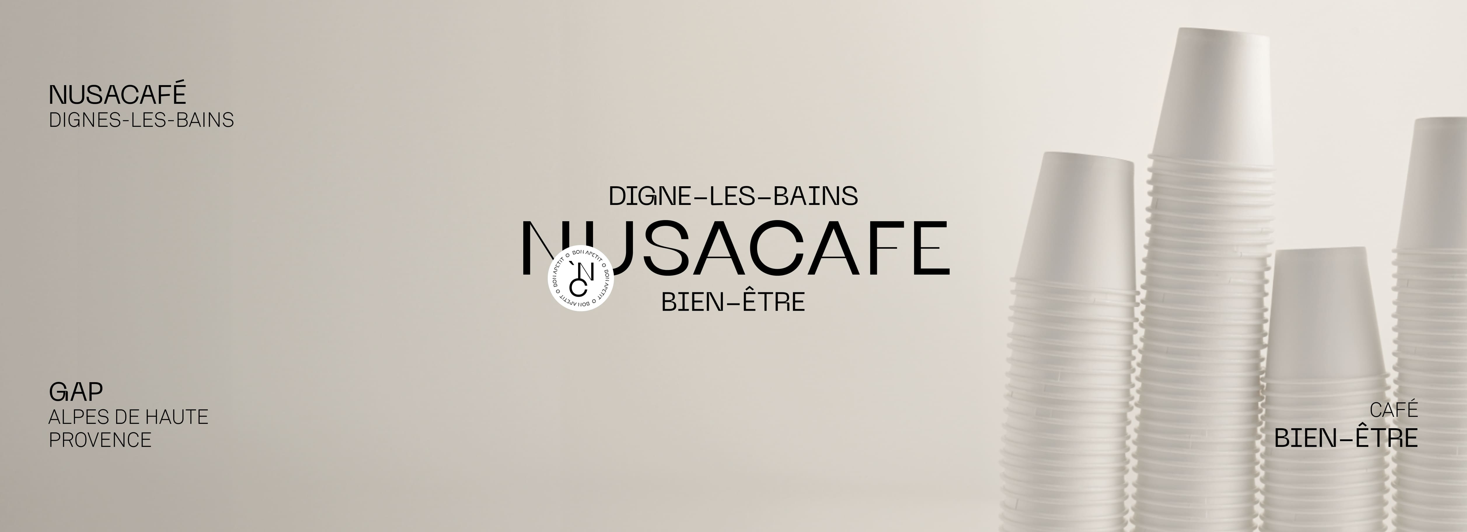 Nusa Café logo avec gobelet en papier